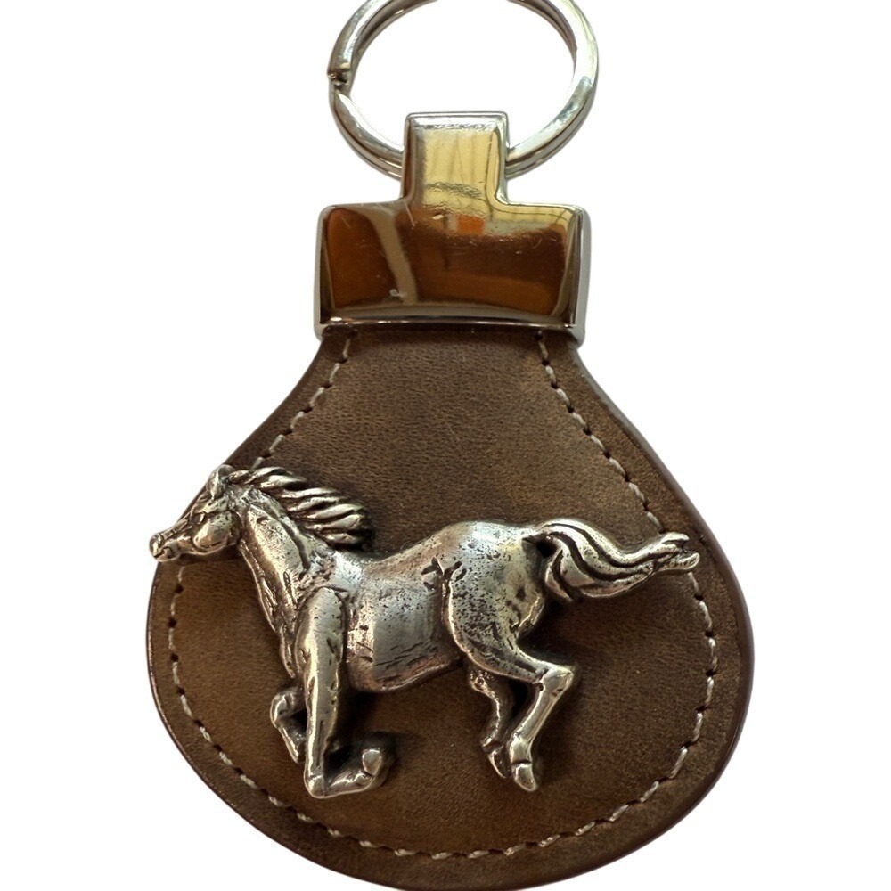 Horse Keychain Western Suede Leather Brown Silvertone Rare Vintage Style Unisex